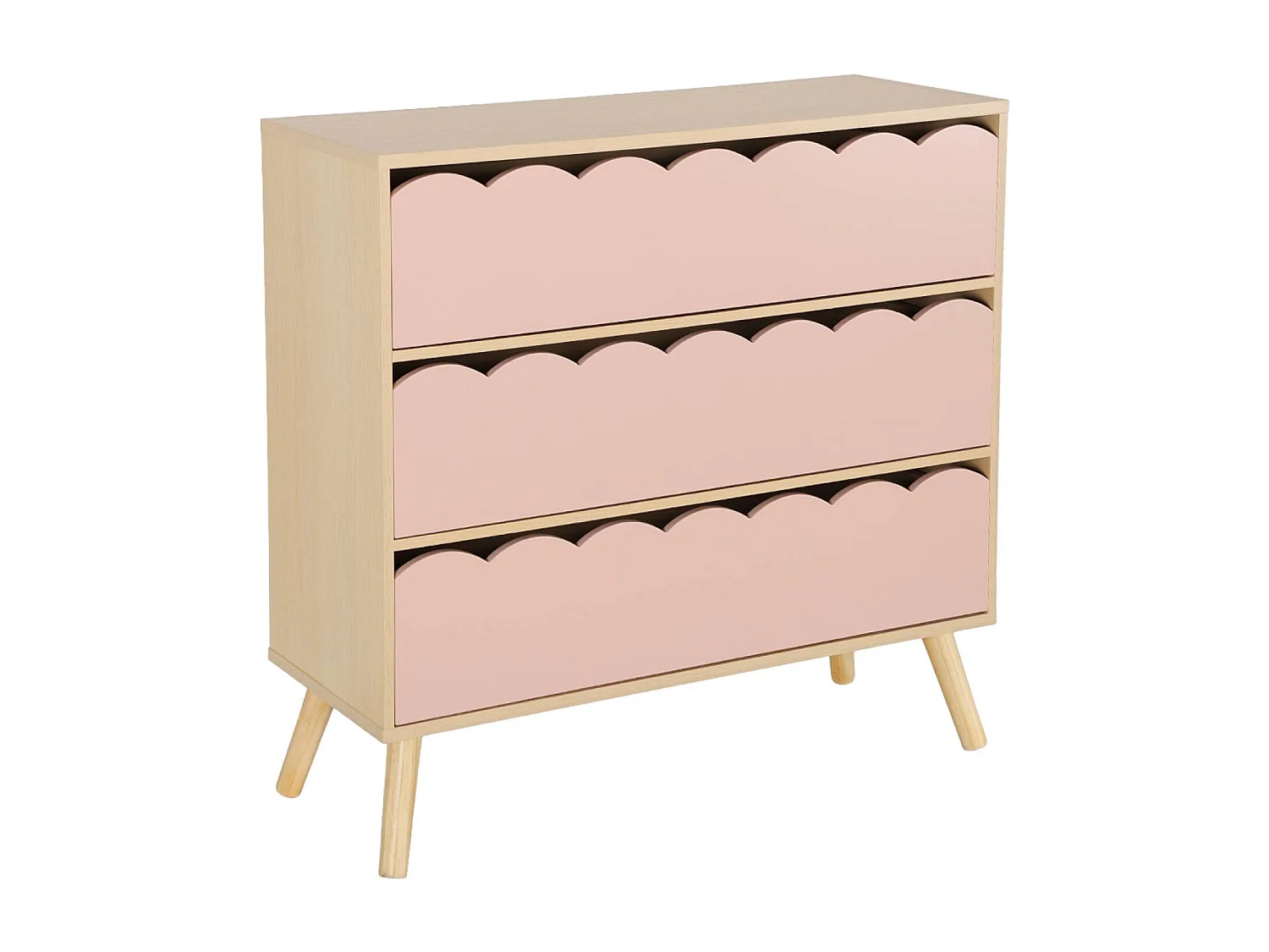 Commode enfant décor bois rose 3 tiroirs. pieds bois de pin - 80 x 30 x 79 cm - Azur
