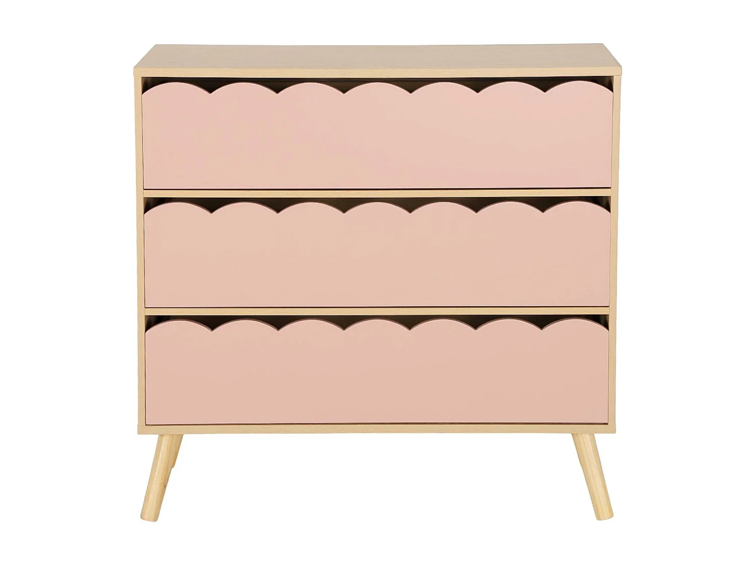Commode enfant décor bois rose 3 tiroirs. pieds bois de pin - 80 x 30 x 79 cm - Azur