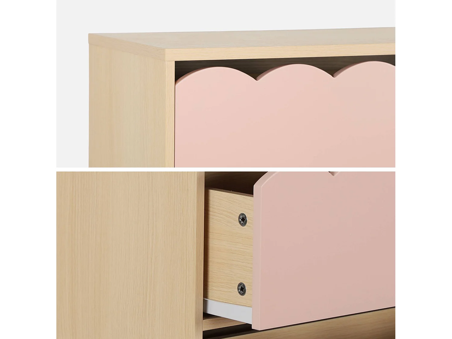 Commode enfant décor bois rose 3 tiroirs. pieds bois de pin - 80 x 30 x 79 cm - Azur