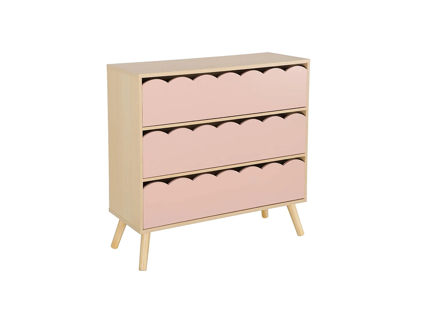 Commode enfant décor bois rose 3 tiroirs. pieds bois de pin - 80 x 30 x 79 cm - Azur