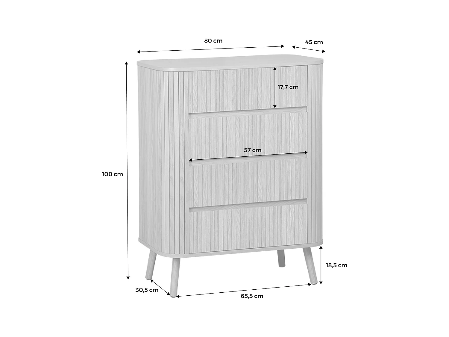 Cassettiera decorazione striata 4 cassetti, marrone