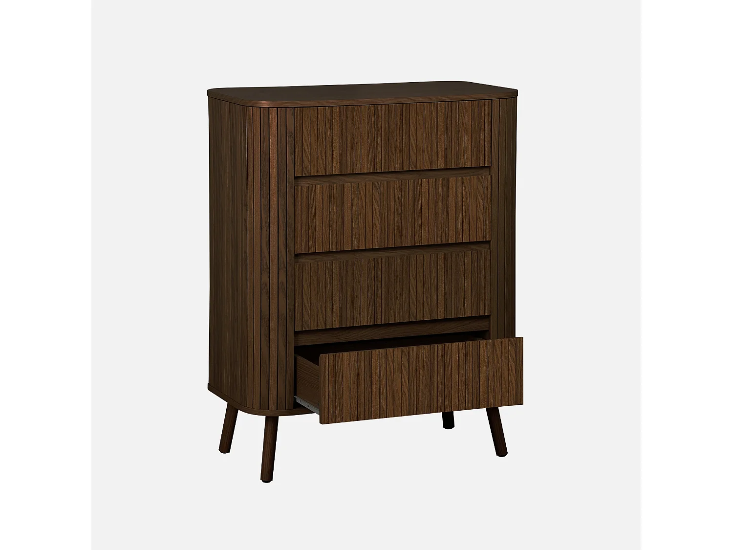 Cómoda con decoración estriada, 4 cajones nogal