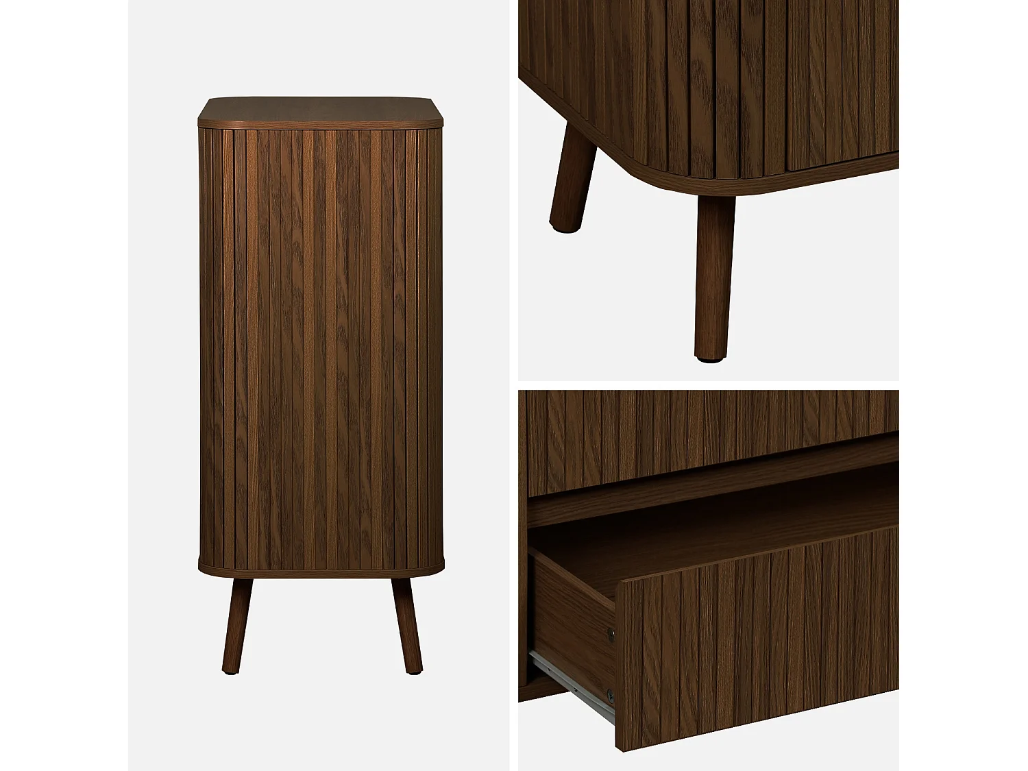 Cómoda con decoración estriada, 4 cajones nogal