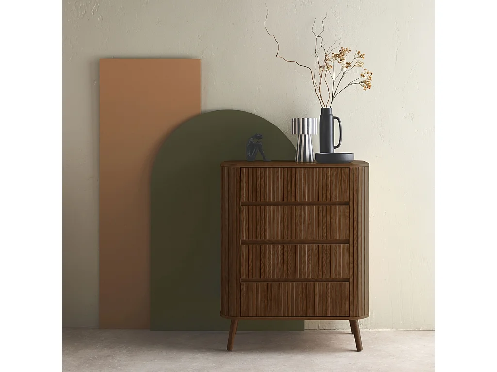 Cassettiera decorazione striata 4 cassetti, marrone