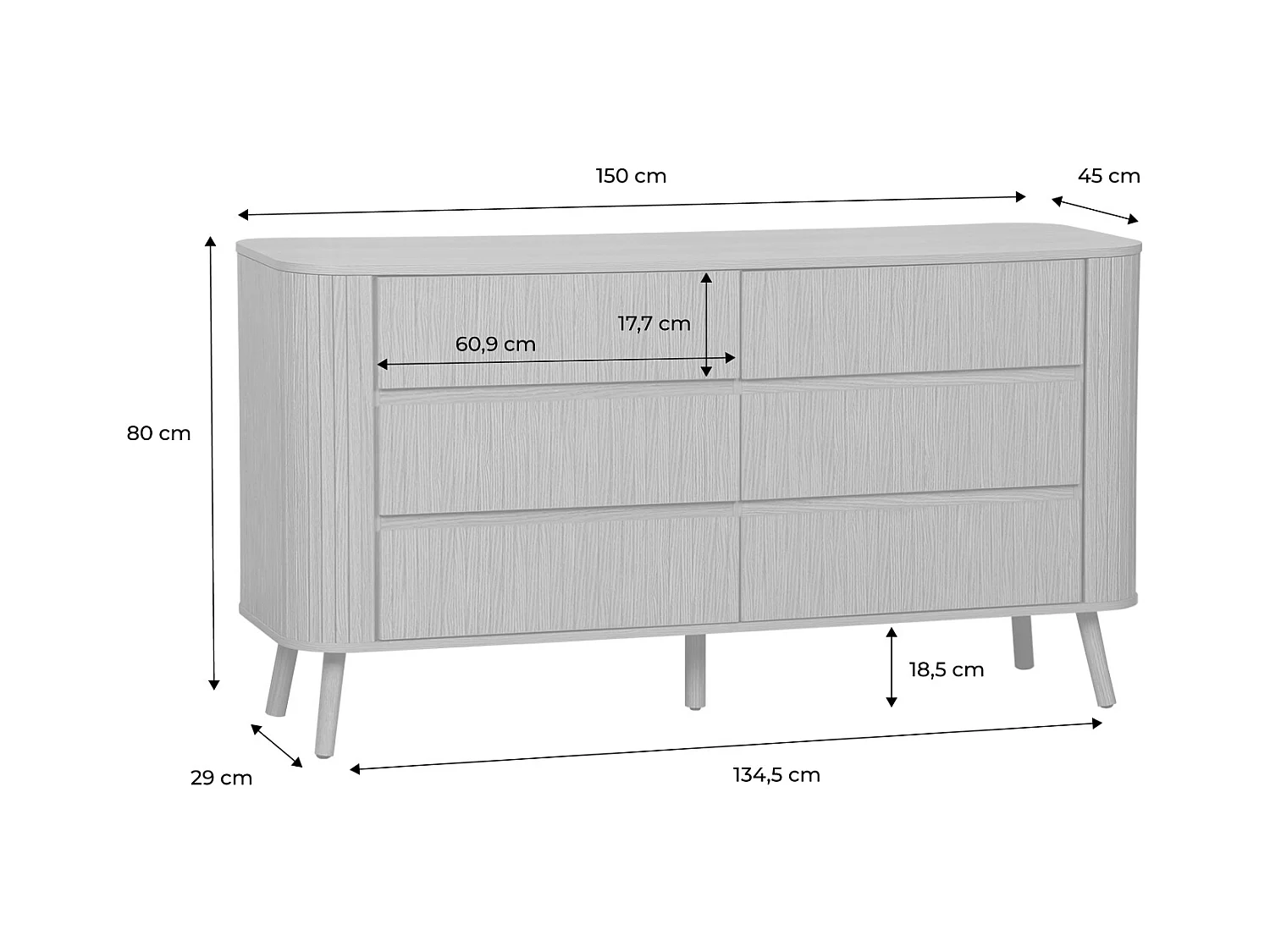 Comò decorazione striato 6 cassetti, marrone