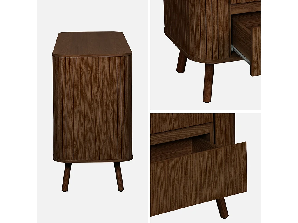 Commode 6 tiroirs. décor strié noyer. L 150 x P 45  H 80cm