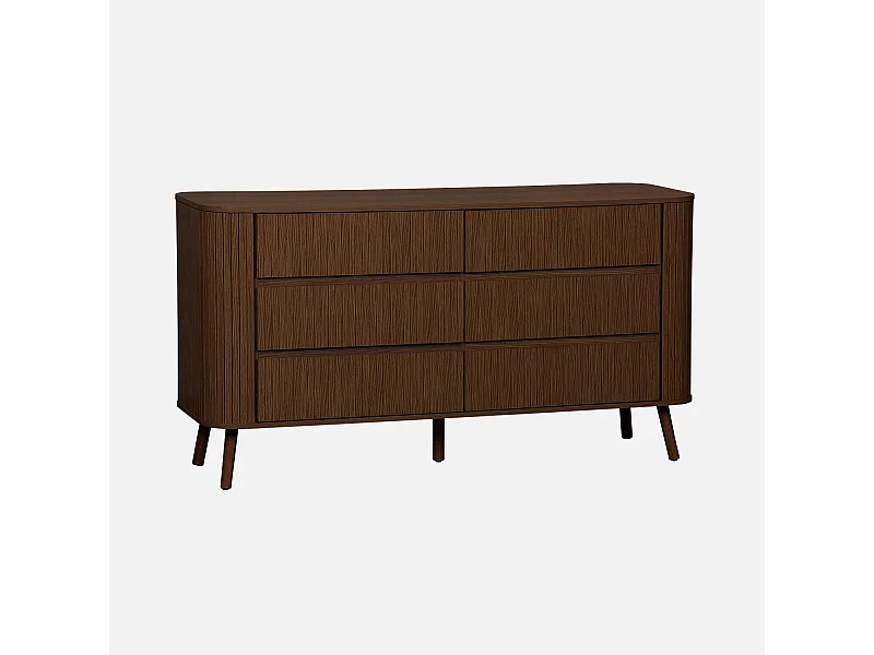 Comò decorazione striato 6 cassetti, marrone