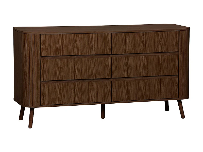 Commode 6 tiroirs. décor strié noyer. L 150 x P 45  H 80cm