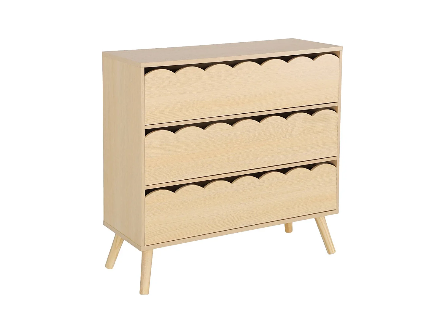 Commode enfant décor bois naturel 3 tiroirs. pieds bois de pin - 80 x 30 x 79 cm - Azur
