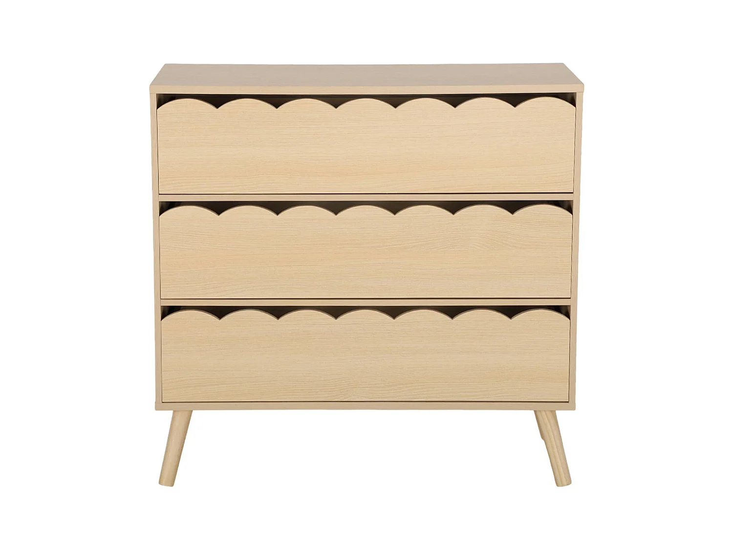 Commode enfant décor bois naturel 3 tiroirs. pieds bois de pin - 80 x 30 x 79 cm - Azur