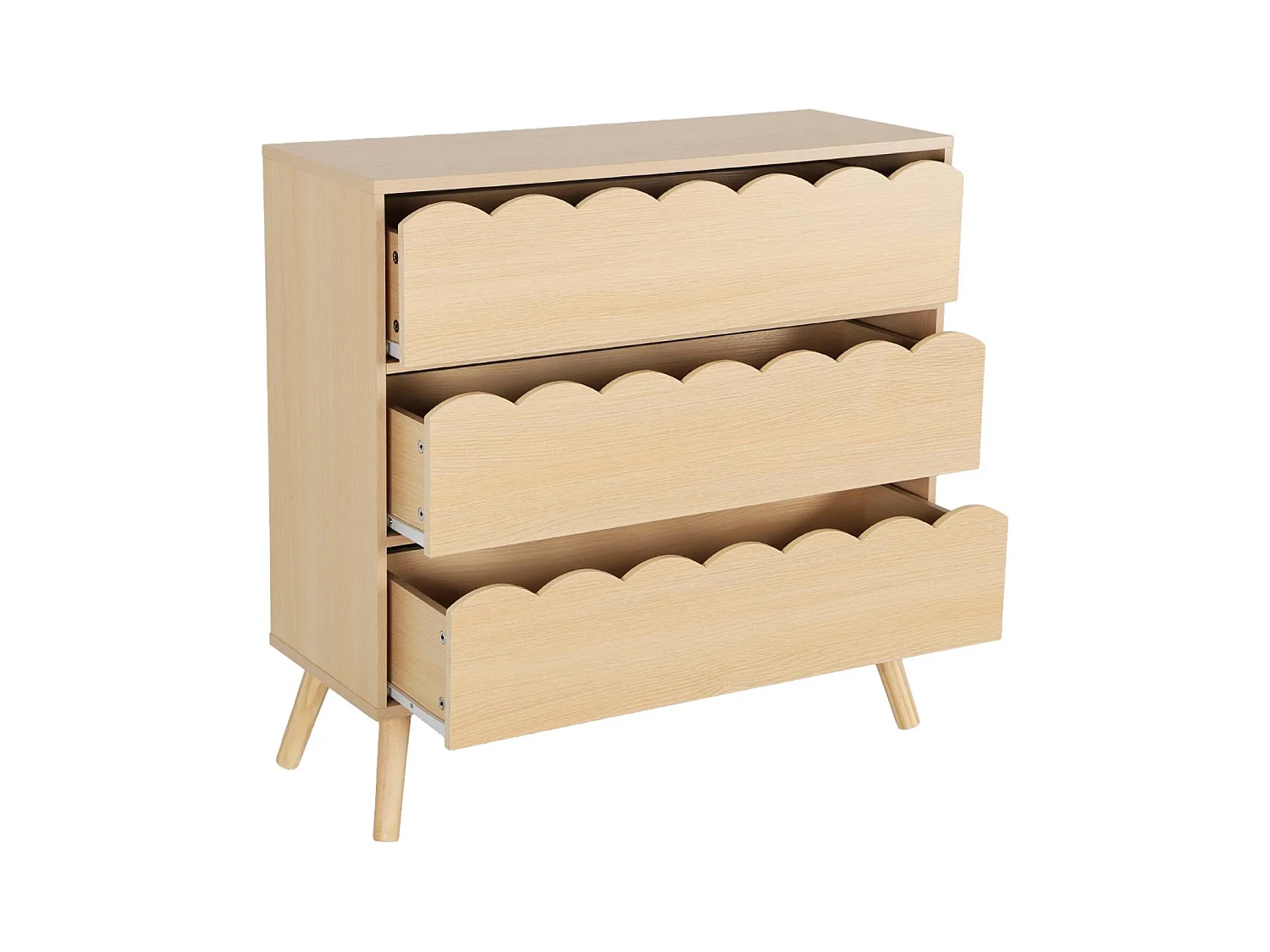 Commode enfant décor bois naturel 3 tiroirs. pieds bois de pin - 80 x 30 x 79 cm - Azur