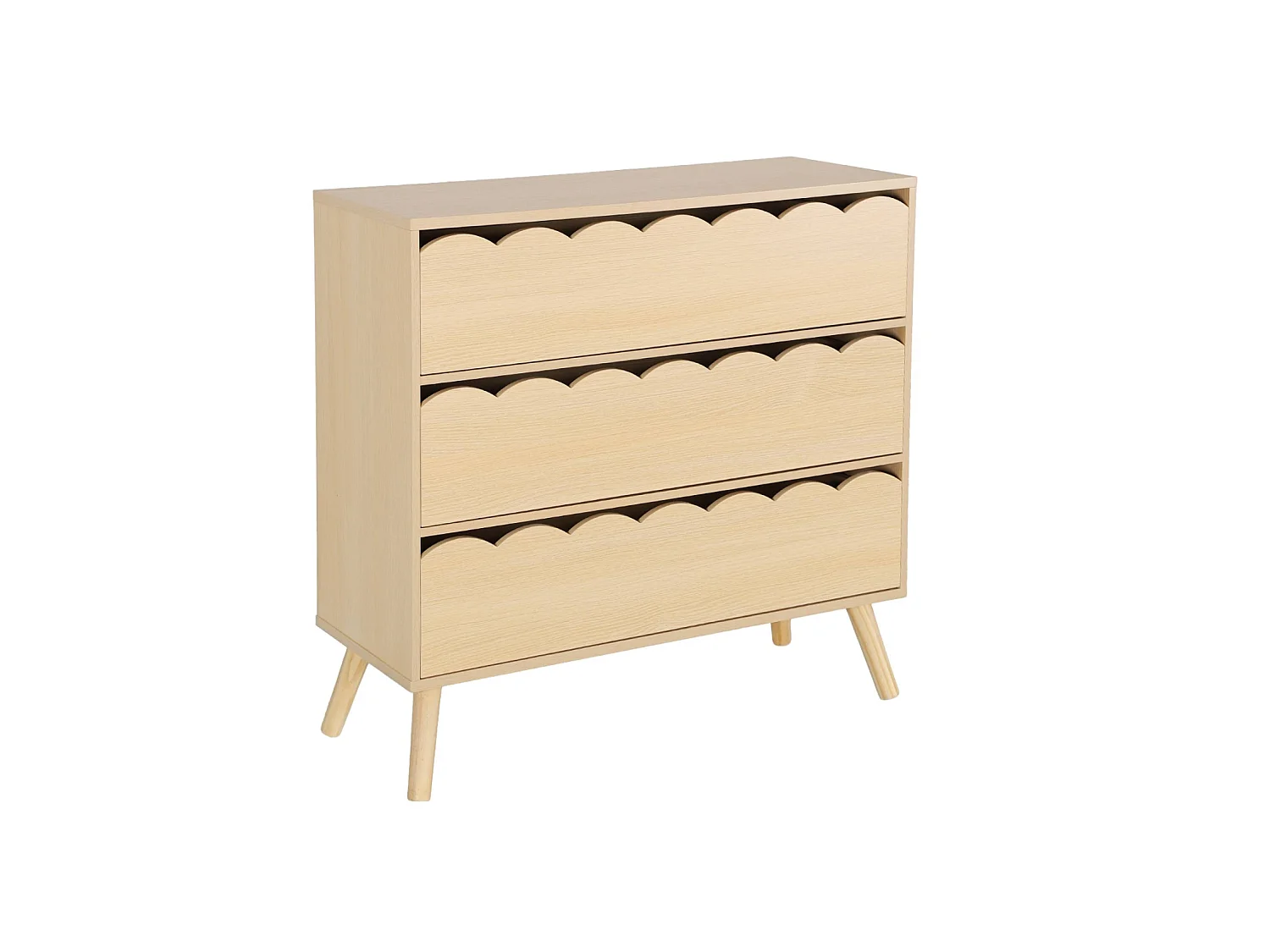 Commode enfant décor bois naturel 3 tiroirs. pieds bois de pin - 80 x 30 x 79 cm - Azur