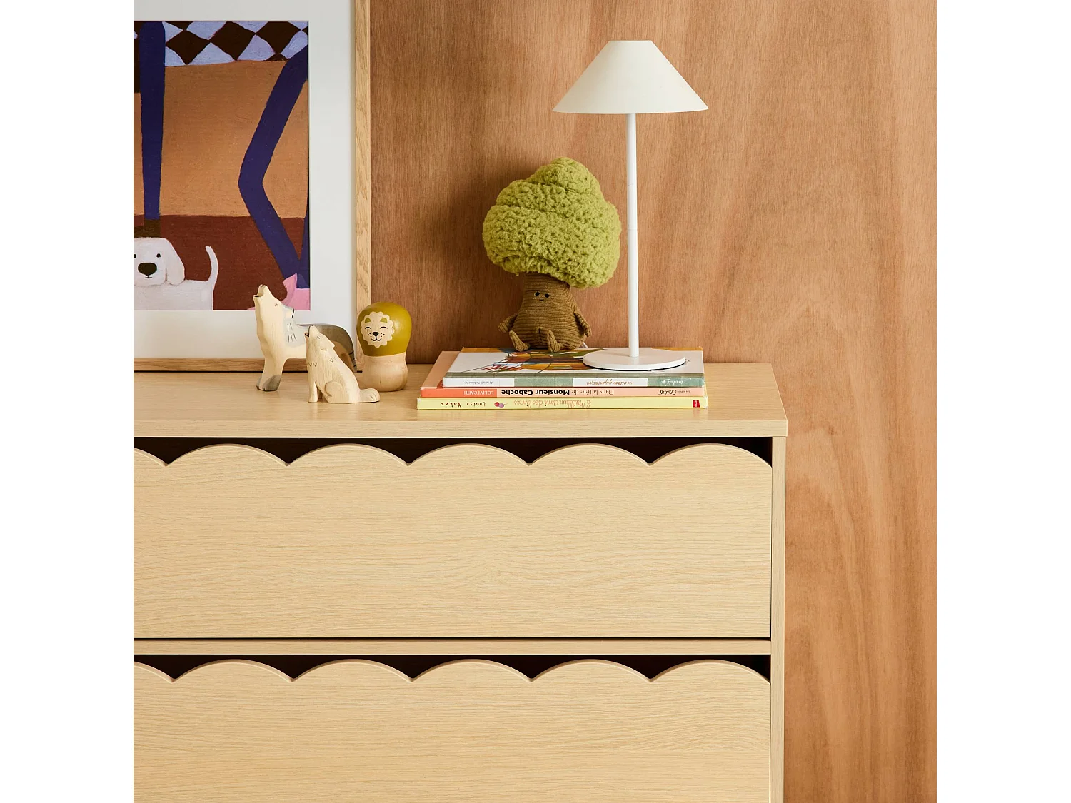 Commode enfant décor bois naturel 3 tiroirs. pieds bois de pin - 80 x 30 x 79 cm - Azur