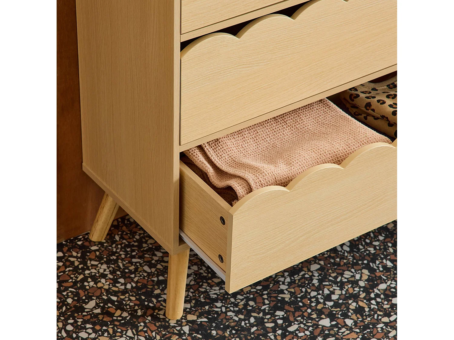 Commode enfant décor bois naturel 3 tiroirs. pieds bois de pin - 80 x 30 x 79 cm - Azur