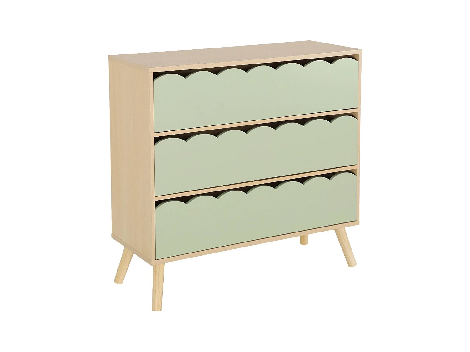 Commode enfant décor bois vert 3 tiroirs. pieds bois de pin - 80 x 30 x 79 cm - Azur