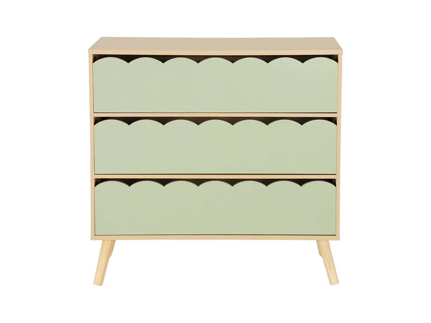 Commode enfant décor bois vert 3 tiroirs. pieds bois de pin - 80 x 30 x 79 cm - Azur