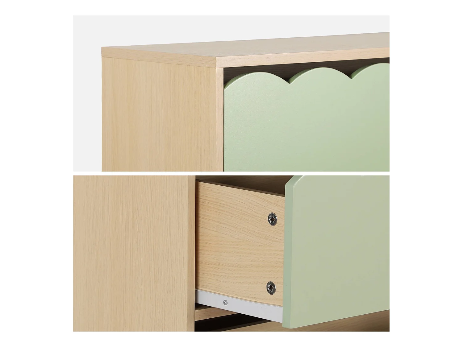 Commode enfant décor bois vert 3 tiroirs. pieds bois de pin - 80 x 30 x 79 cm - Azur