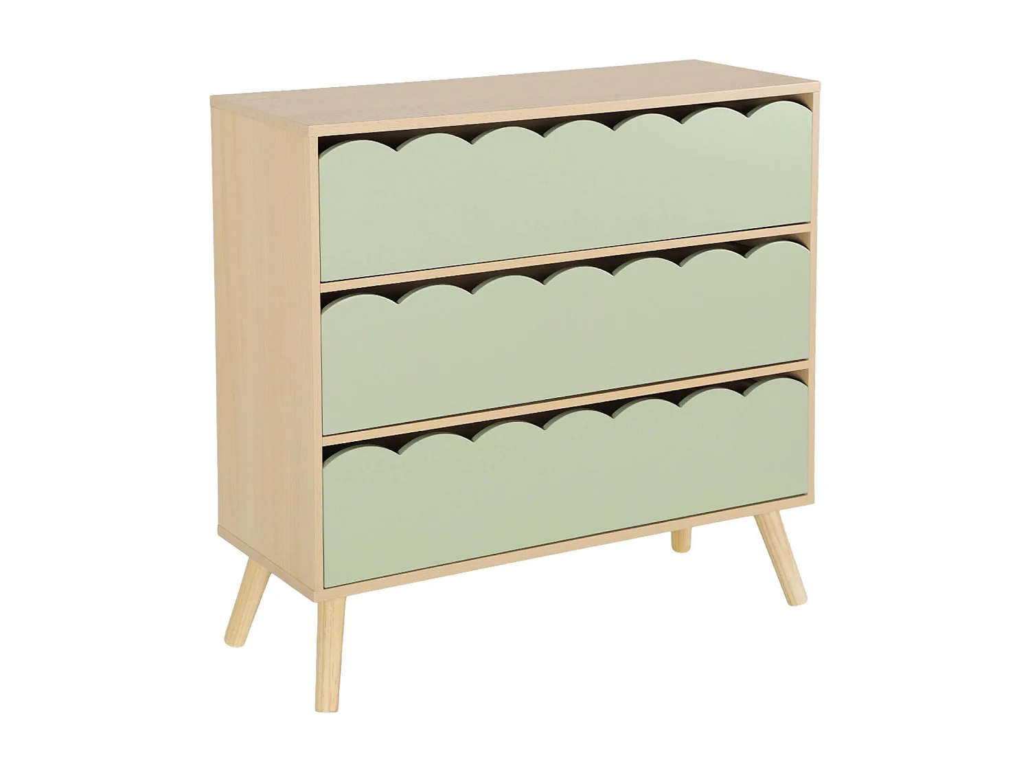 Commode enfant décor bois vert 3 tiroirs. pieds bois de pin - 80 x 30 x 79 cm - Azur