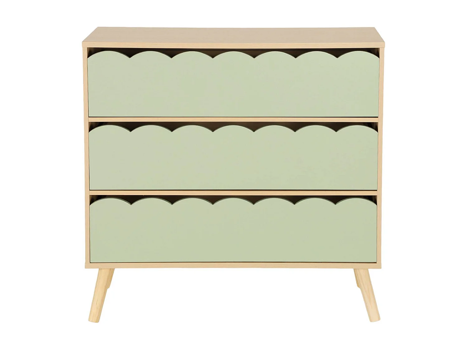 Commode enfant décor bois vert 3 tiroirs. pieds bois de pin - 80 x 30 x 79 cm - Azur