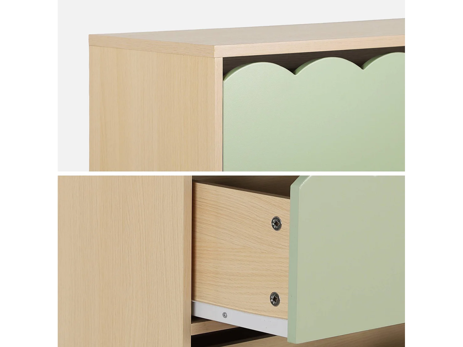 Commode enfant décor bois vert 3 tiroirs. pieds bois de pin - 80 x 30 x 79 cm - Azur