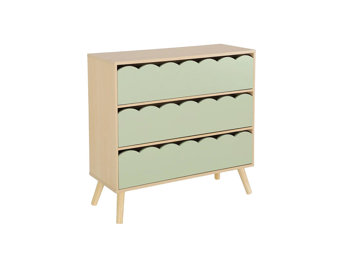 Commode enfant décor bois vert 3 tiroirs. pieds bois de pin - 80 x 30 x 79 cm - Azur