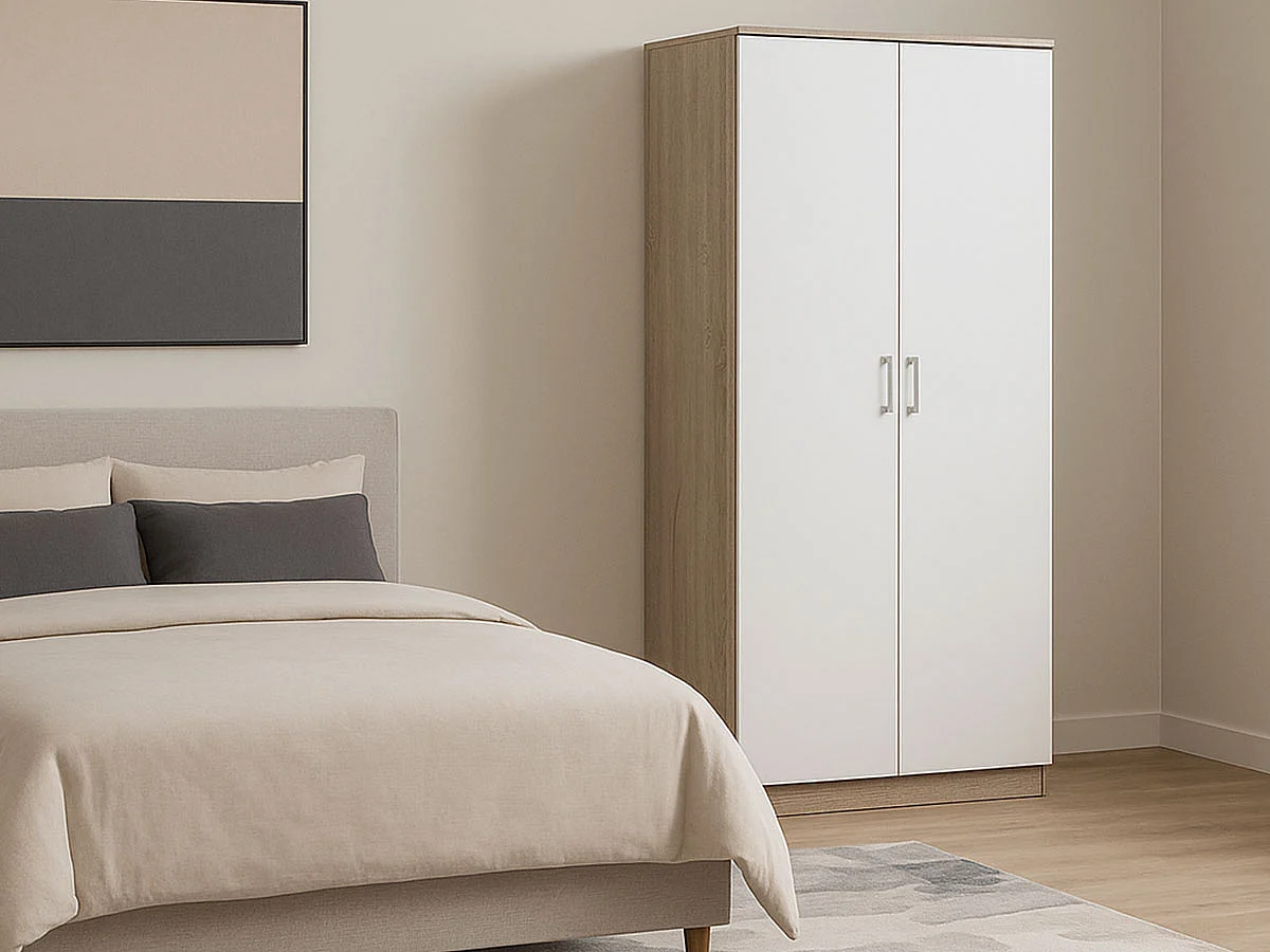 Roupeiro Milan(Branco, Carvalho Claro)(2 Portas de Abrir)