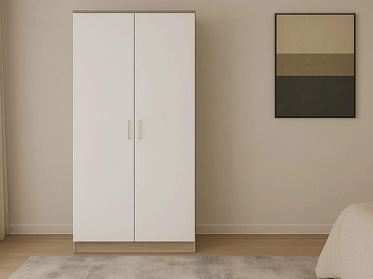 Roupeiro Milan(Branco, Carvalho Claro)(2 Portas de Abrir)