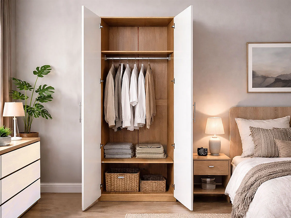 Roupeiro Milan(Branco, Carvalho Claro)(2 Portas de Abrir)