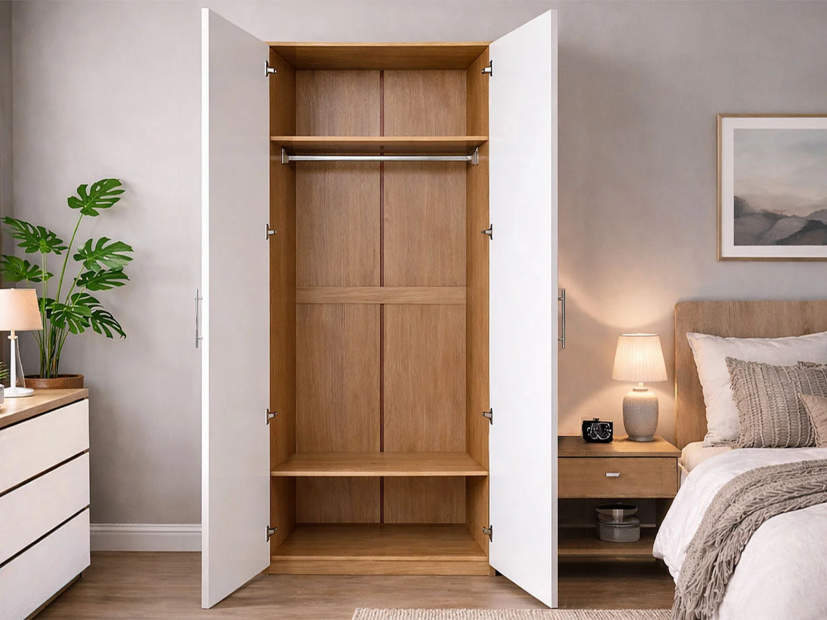 Roupeiro Milan(Branco, Carvalho Claro)(2 Portas de Abrir)