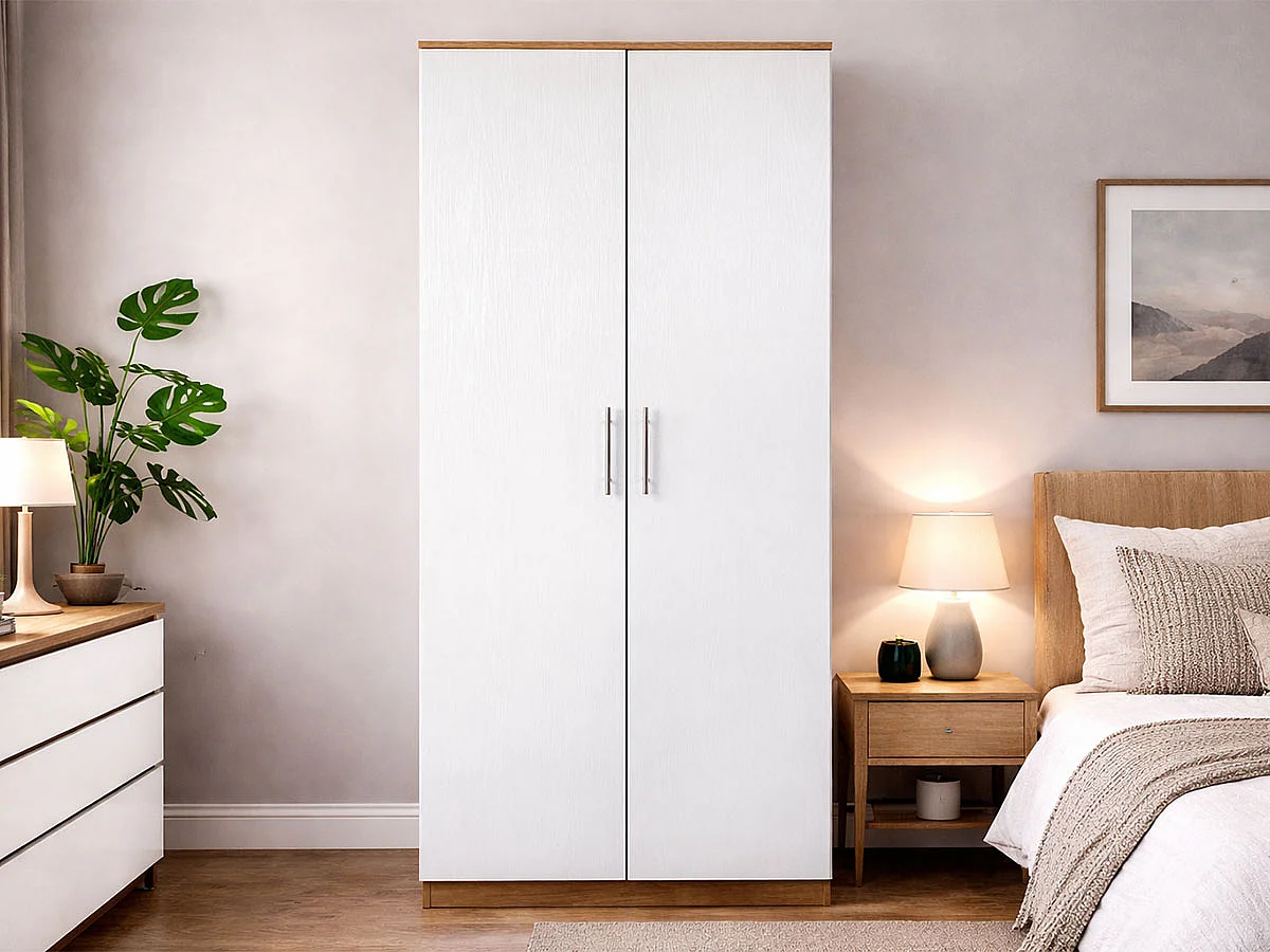 Roupeiro Milan(Branco, Carvalho Claro)(2 Portas de Abrir)