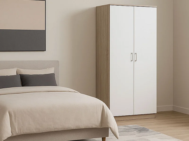 Roupeiro Milan(Branco, Carvalho Claro)(2 Portas de Abrir)