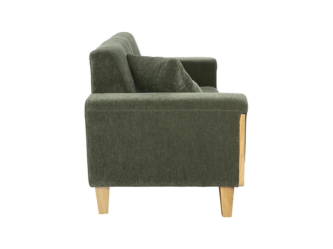 Canapé scandinave 3 places en tissu effet velours vert kaki et bois clair FJORD