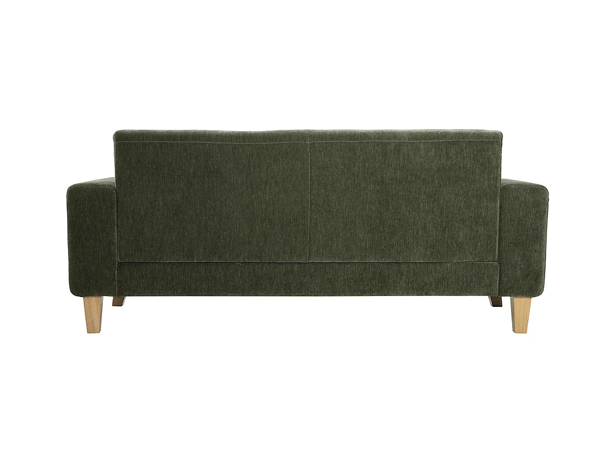 Canapé scandinave 3 places en tissu effet velours vert kaki et bois clair FJORD