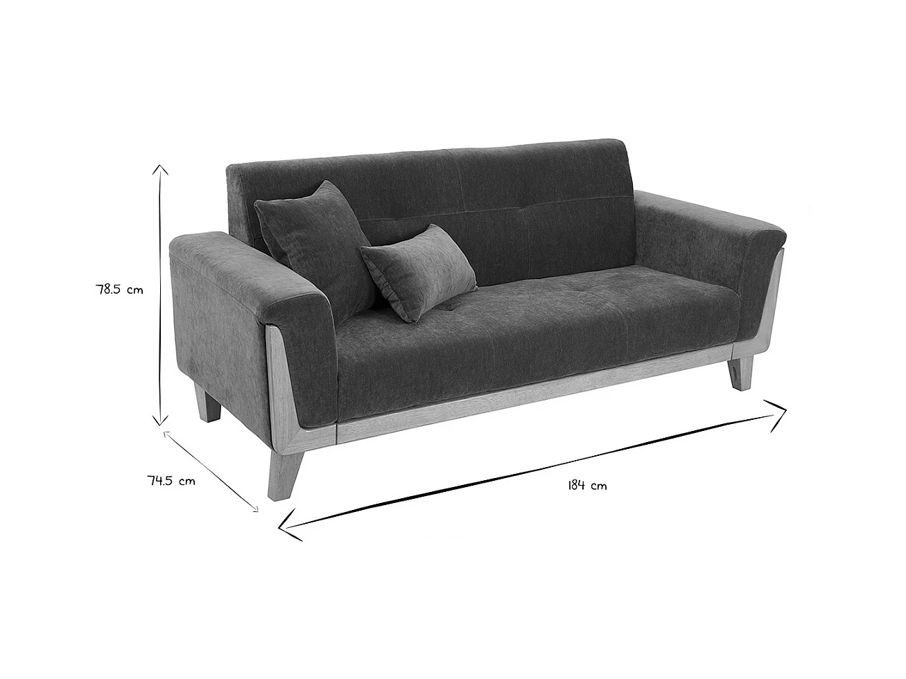 Canapé scandinave 3 places en tissu effet velours vert kaki et bois clair FJORD