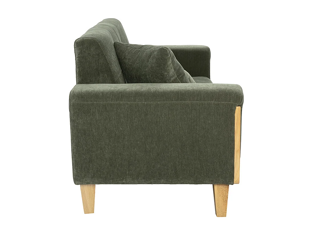 Sofá escandinavo de 3 plazas de terciopelo verde caqui y madera clara FJORD