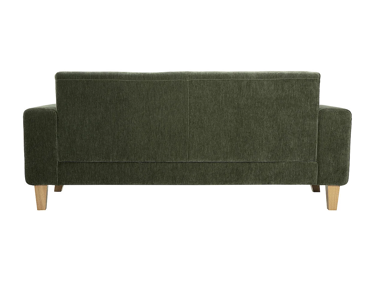 Sofá escandinavo de 3 plazas de terciopelo verde caqui y madera clara FJORD