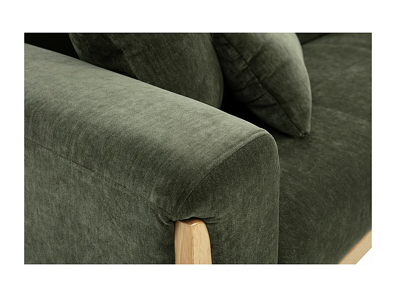Canapé scandinave 3 places en tissu effet velours vert kaki et bois clair FJORD
