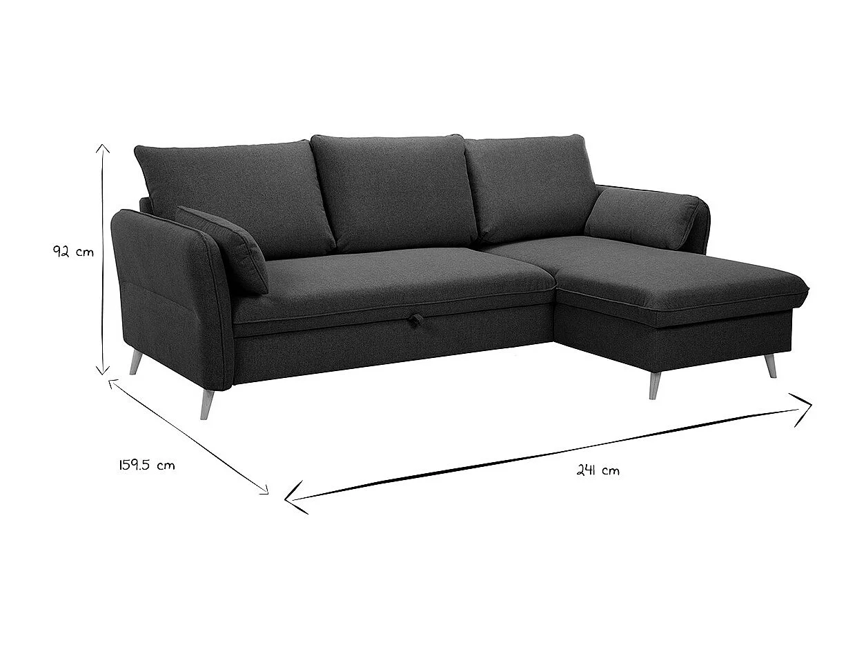 Canapé d'angle convertible réversible avec coffre 3-4 places en tissu vert kaki et bois clair DRISS