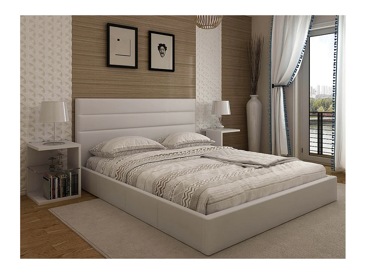 Cama de Casal Starlight, Estrado Elevatório (Branco)(190×140 cm)