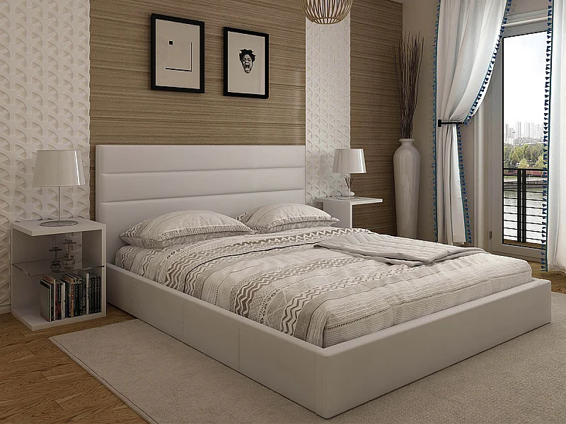 Cama de Casal Starlight, Estrado Elevatório (Branco)(190×140 cm)