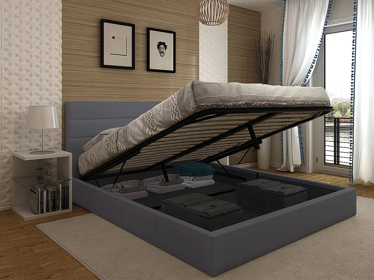 Cama de Casal Starlight, Estrado Elevatório (Cinza)(200×160 cm)