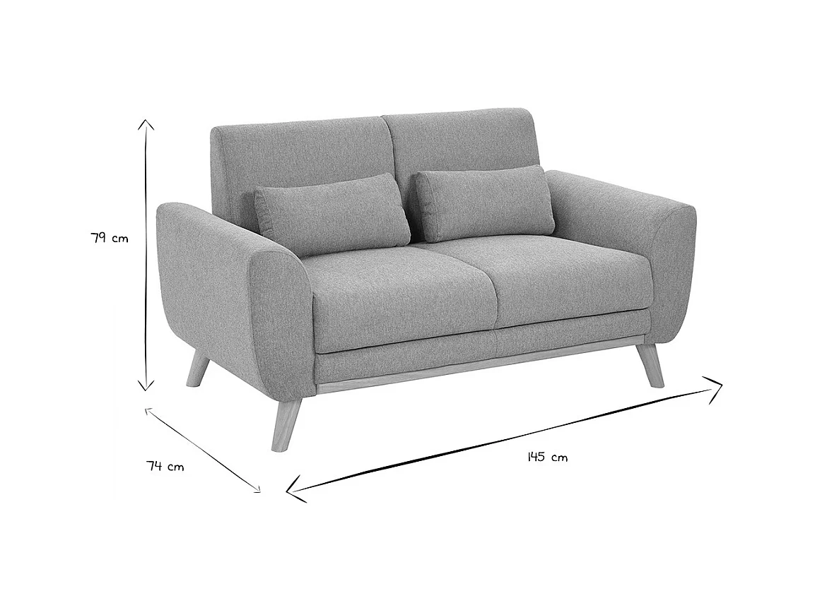 Canapé scandinave 2 places en tissu effet velours texturé terracotta et bois clair EKTOR