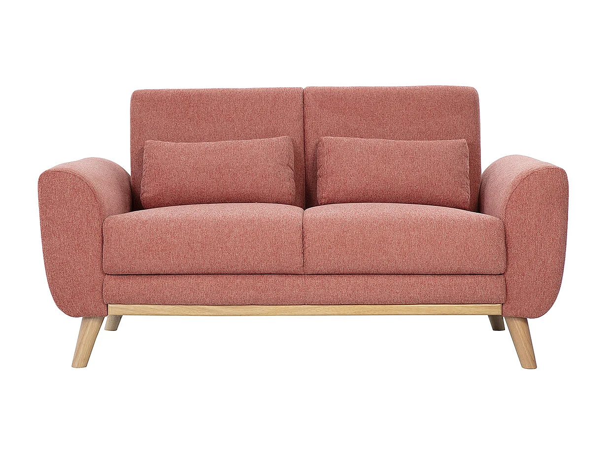 Skandinavisches 2-Sitzer-Sofa aus strukturiertem Samtstoff in Terrakotta und hellem Holz EKTOR