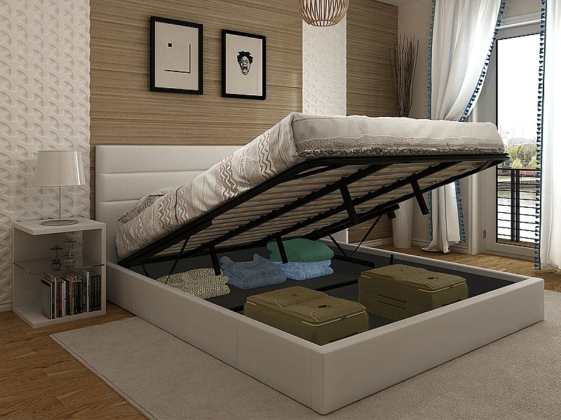 Cama de Casal Starlight, Estrado Elevatório (Branco)(200×180 cm)