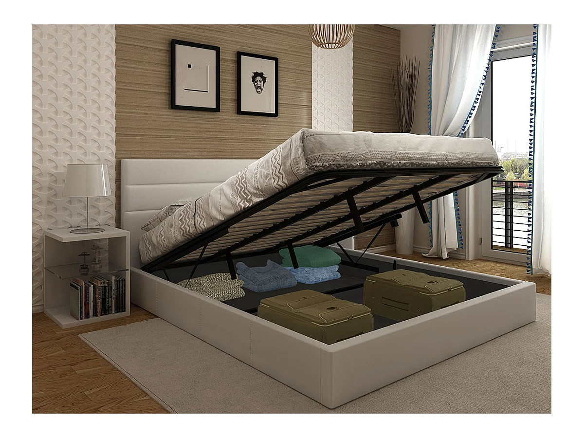 Cama de Casal Starlight, Estrado Elevatório (Branco)(200×180 cm)