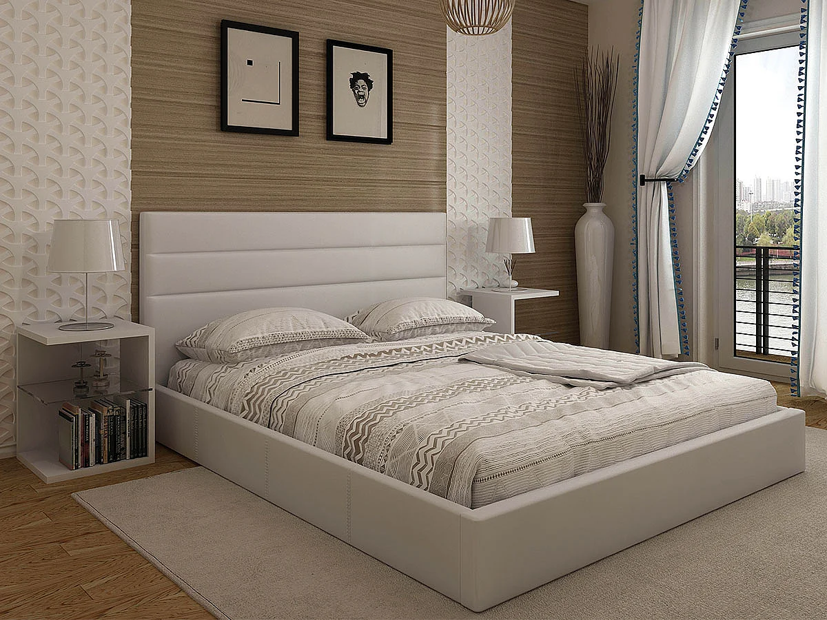 Cama de Casal Starlight, Estrado Elevatório (Branco)(200×180 cm)