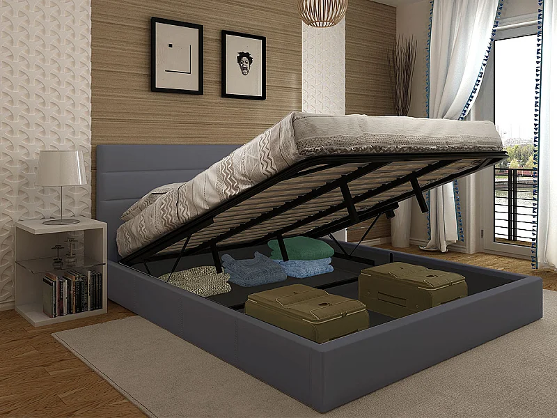 Cama de Casal Starlight, Estrado Elevatório (Cinza)(200×180 cm)