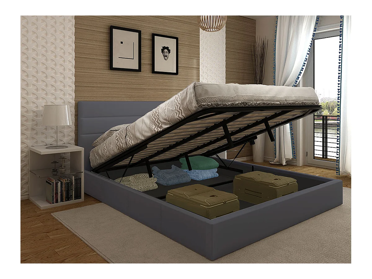 Cama de Casal Starlight, Estrado Elevatório (Cinza)(200×180 cm)