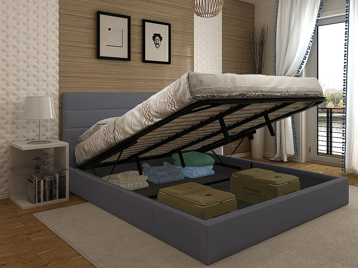 Cama de Casal Starlight, Estrado Elevatório (Cinza)(200×180 cm)