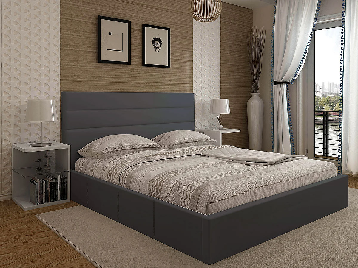 Cama de Casal Starlight, Estrado Elevatório (Cinza)(200×180 cm)